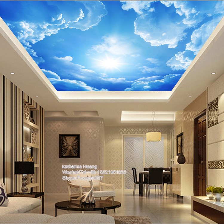 Hot Jual Cina Harga Rendah Led Biru Langit Panel Plafon - 3d Wallpaper For Living Room Ceiling - HD Wallpaper 