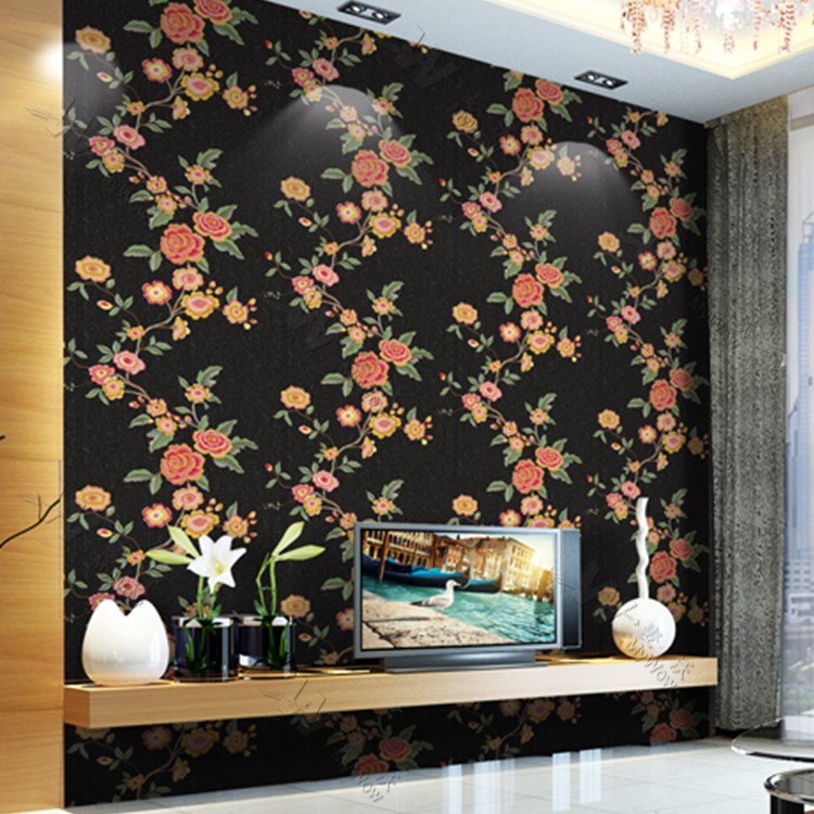 2016 Korean Wallpaper Design With Black Flower Wallpapers - Wall - HD Wallpaper 