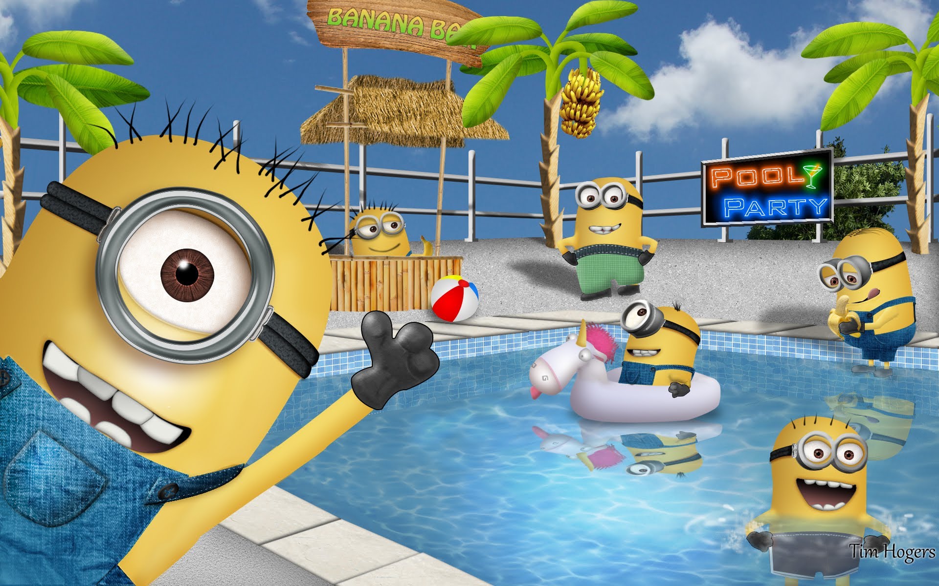 Minions Summer Wallpaper - Invitation Minions Pool Party - HD Wallpaper 