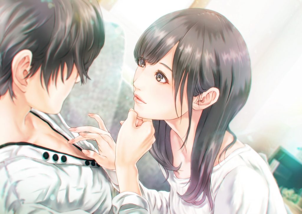 Anime Couple Romance Semi Realistic Cute Brown Hair - Romantic Cute Anime Couple - HD Wallpaper 