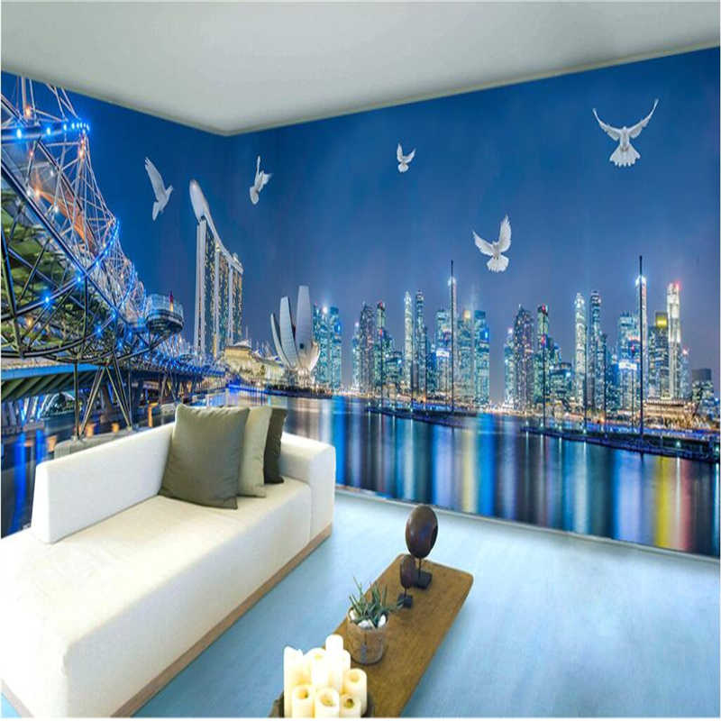 Beibehang Custom Fresco Wallpaper 3d Singapore Night - 3d Singapore - HD Wallpaper 
