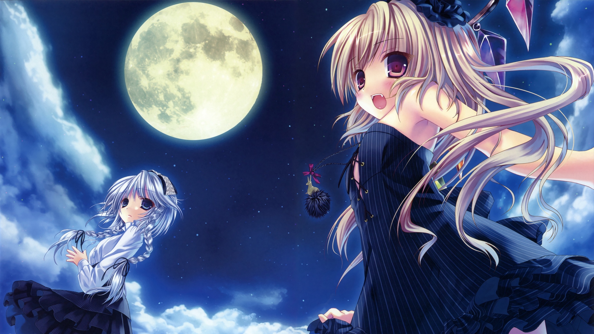 Wallpaper Anime, Girl, Vampire, Night, Moon - Anime Girl Full Moon - HD Wallpaper 