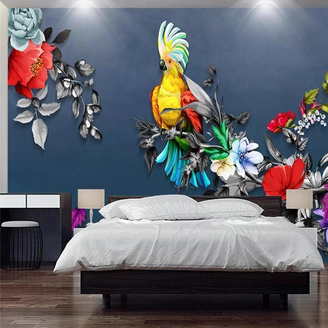 Compare 3d Wallpaper Chinese Rose Parrot Living Room - Wallpaper - HD Wallpaper 