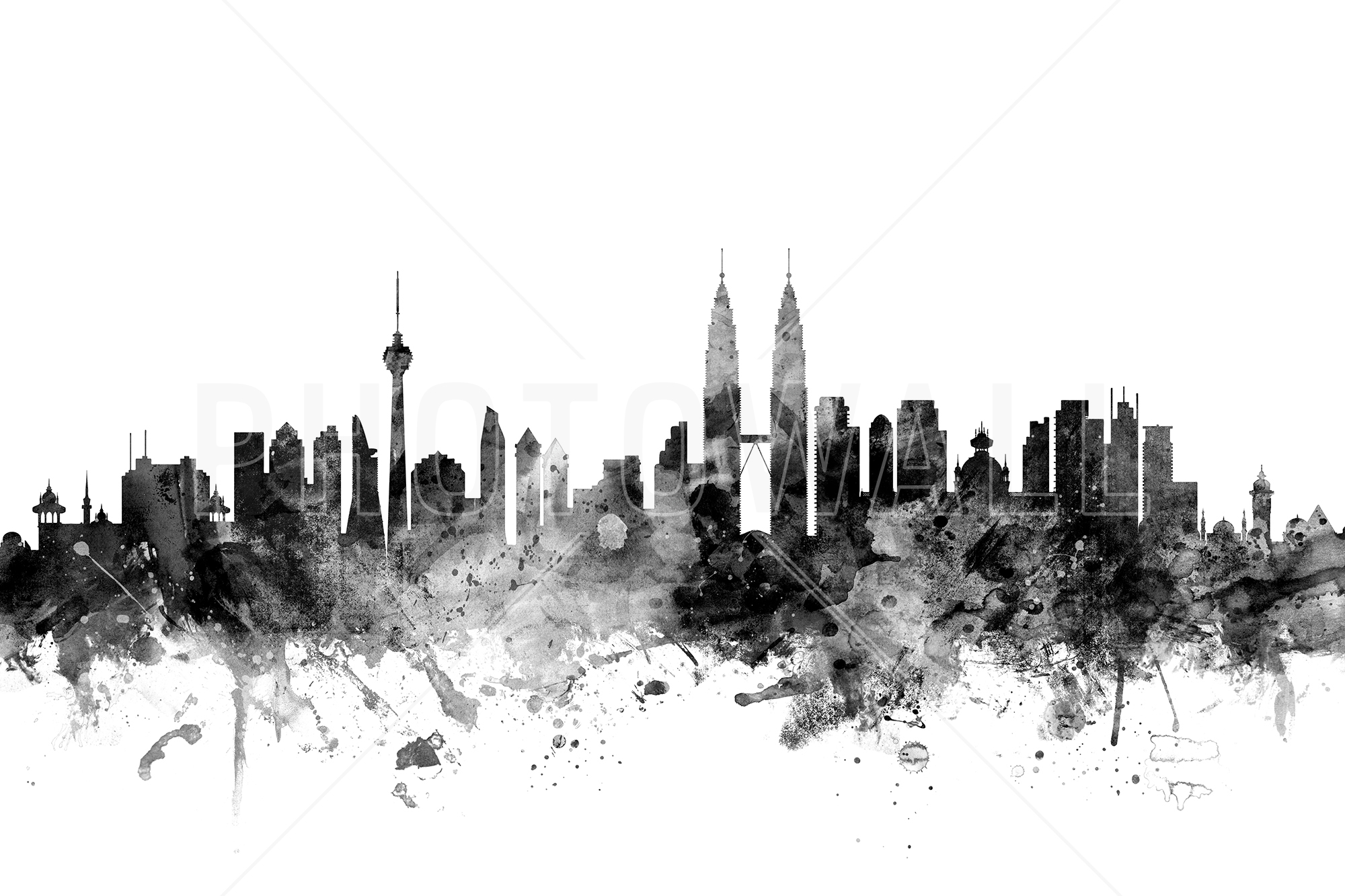 Kuala Lumpur Skyline Black - Kuala Lumpur Black And White - HD Wallpaper 
