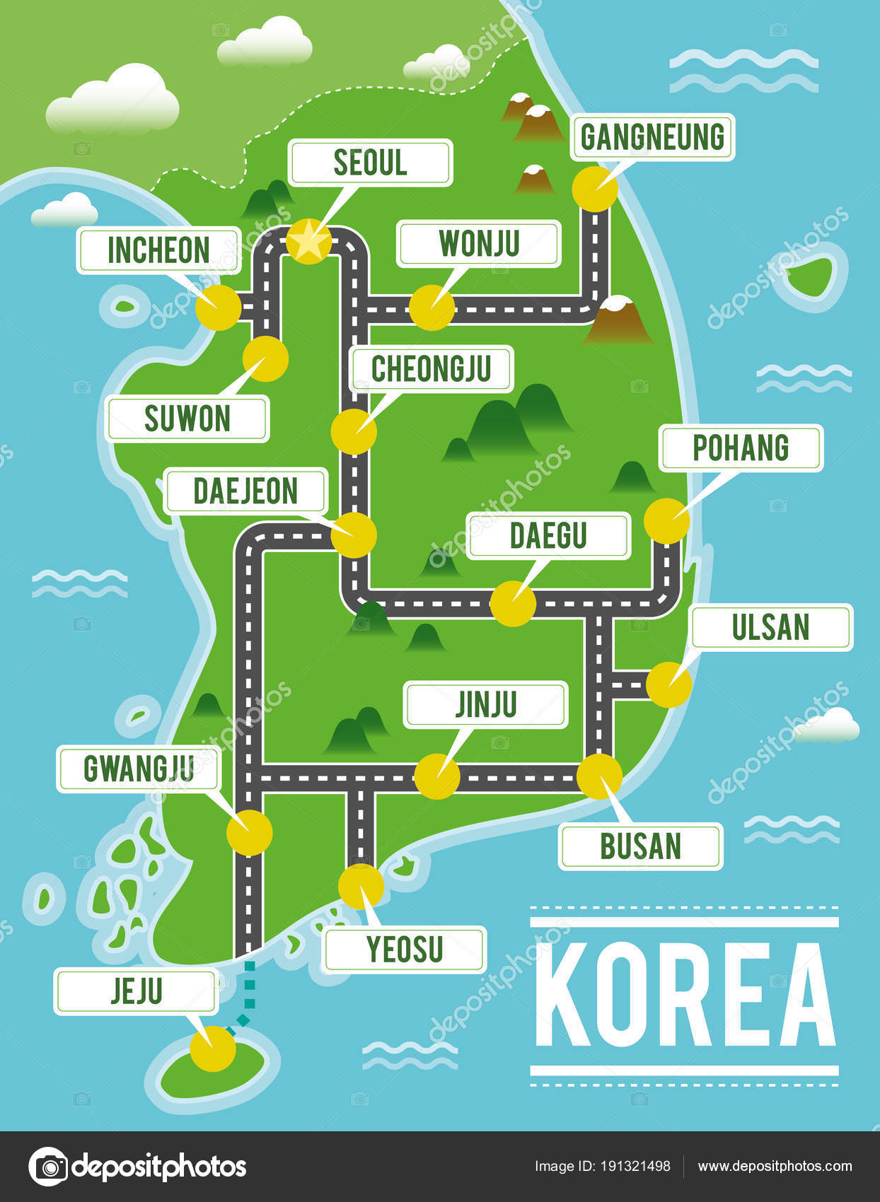 South Korea Map Cartoon - HD Wallpaper 