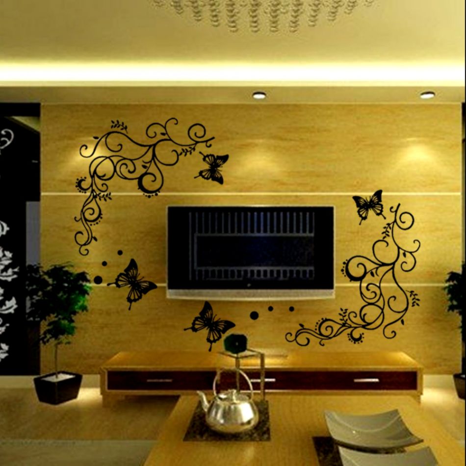 3d Lowest Price Calssic Black Butterfly Flower Wall - Wall Stickers Bd Price - HD Wallpaper 