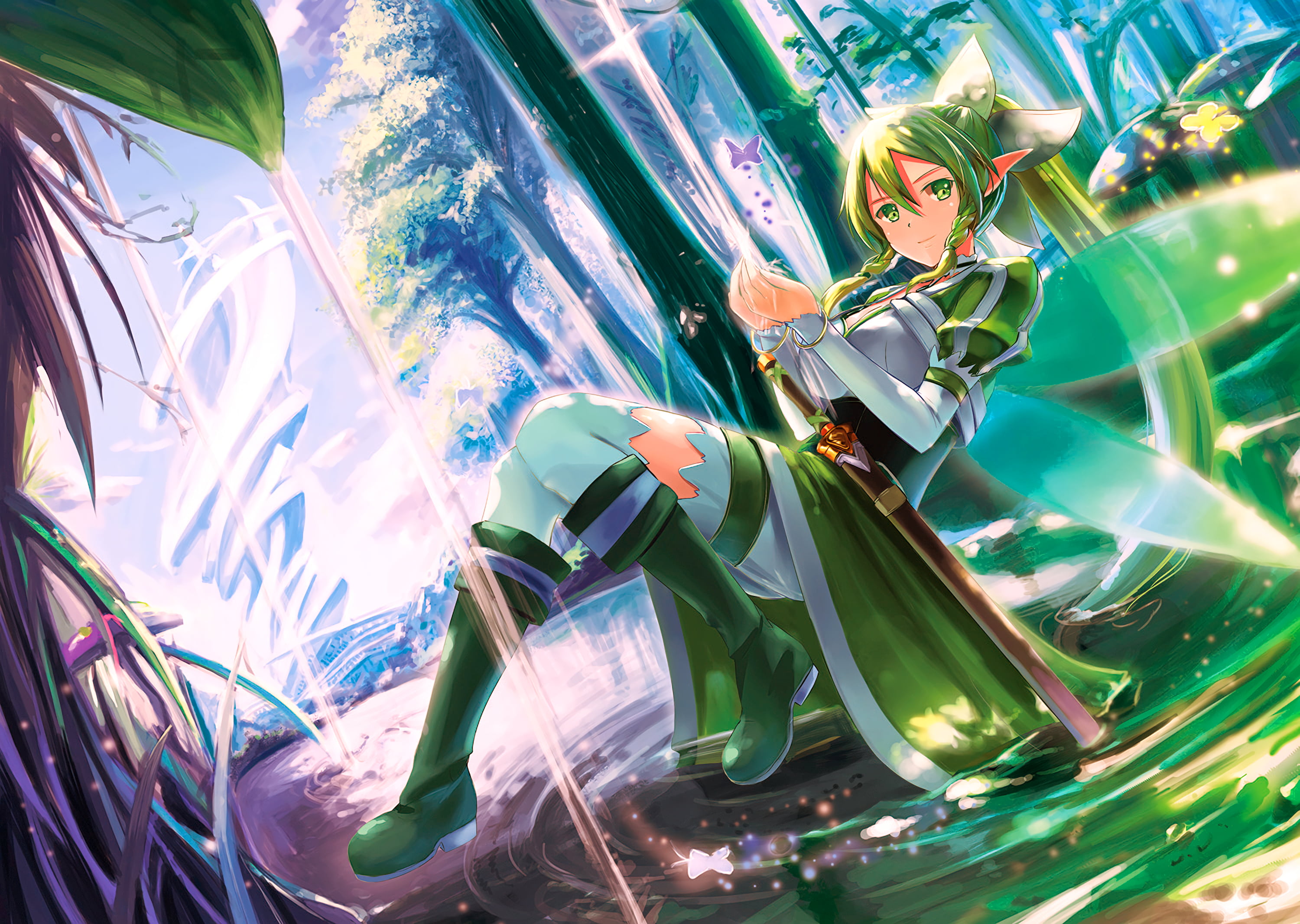 Sword Art Online Green Hair Girl - HD Wallpaper 