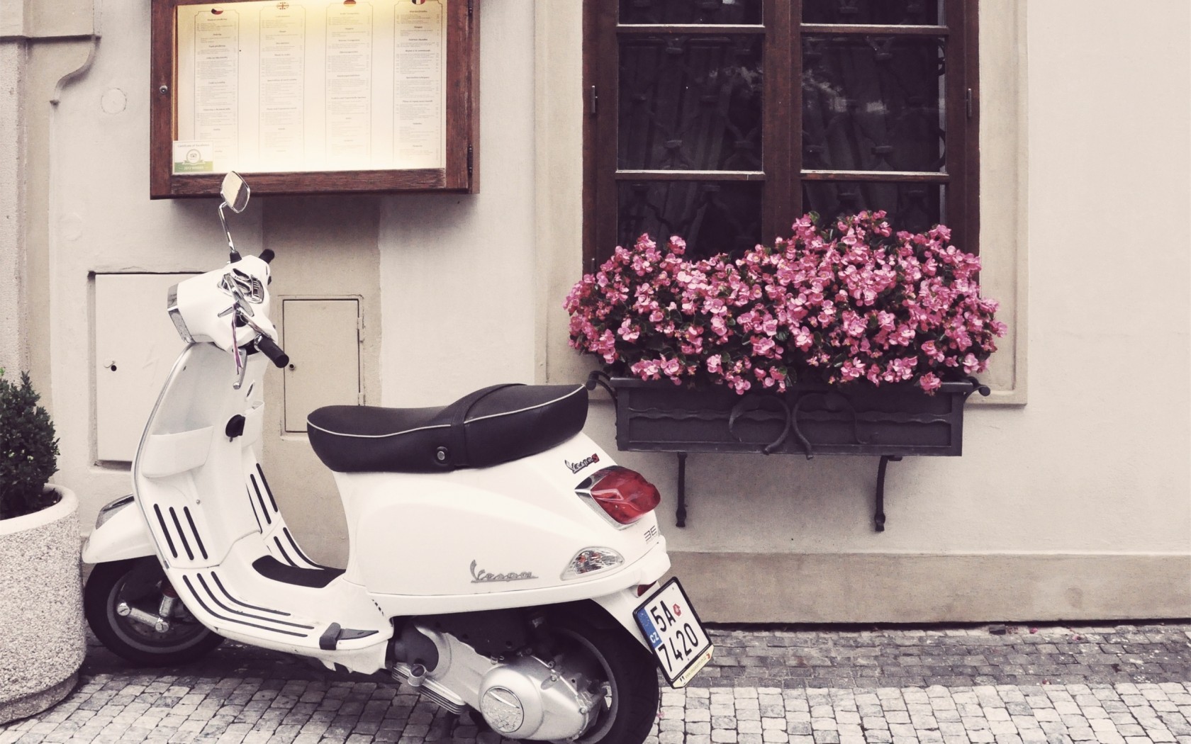 Scooter, Window, Flowers, Motorcycle - Iphone Vespa Wallpaper Hd - HD Wallpaper 