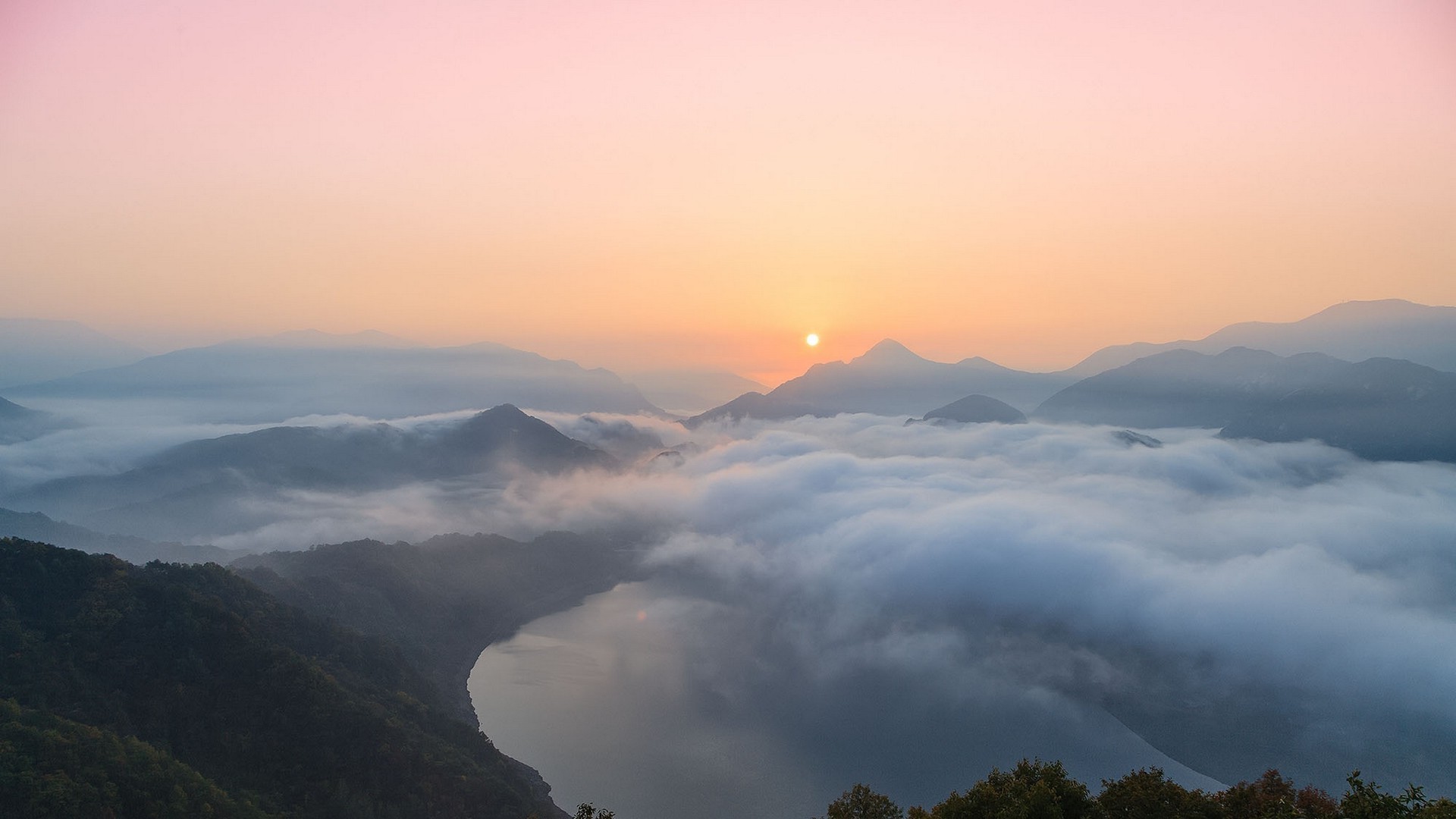 Nature, Landscape, Sunrise, Clouds, Mountain, Lake, - Kpop Aesthetic Desktop Background - HD Wallpaper 