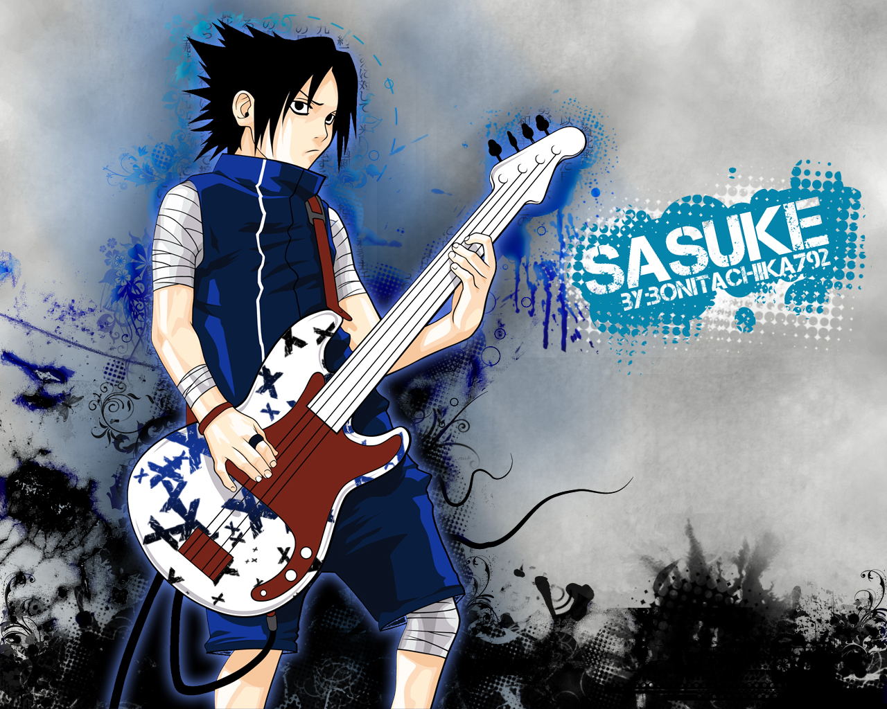 Masashi Kishimoto, Studio Pierrot, Naruto, Sasuke Uchiha - Gambar Sasuke Pakai Gitar - HD Wallpaper 
