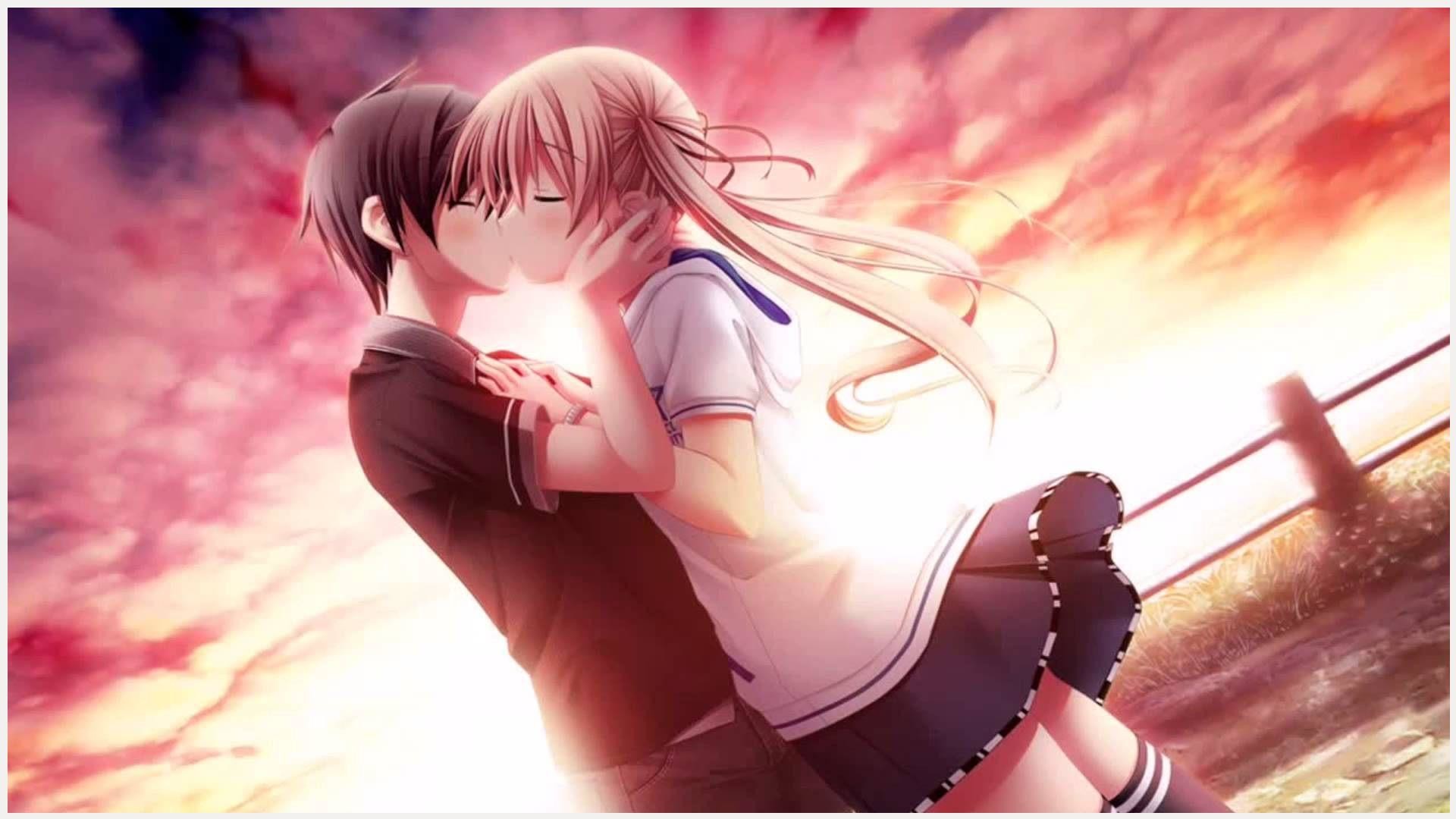 Love Kiss Of Cute Anime Couple Wallpaper 
 Data-src - Cute Anime Couples Kissing - HD Wallpaper 