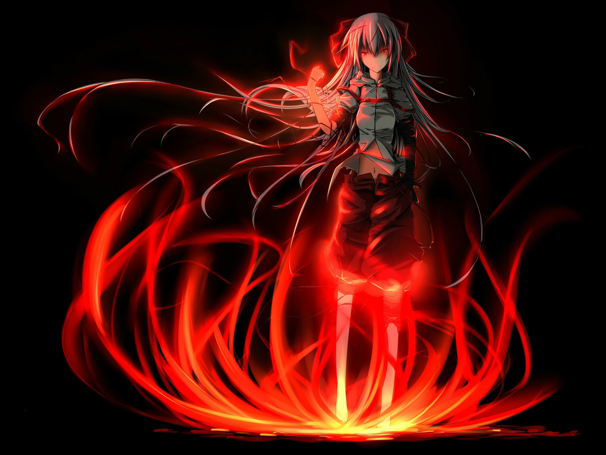 Sad Anime Wallpaper Girl On Fire - Anime Girl Red Aura - HD Wallpaper 