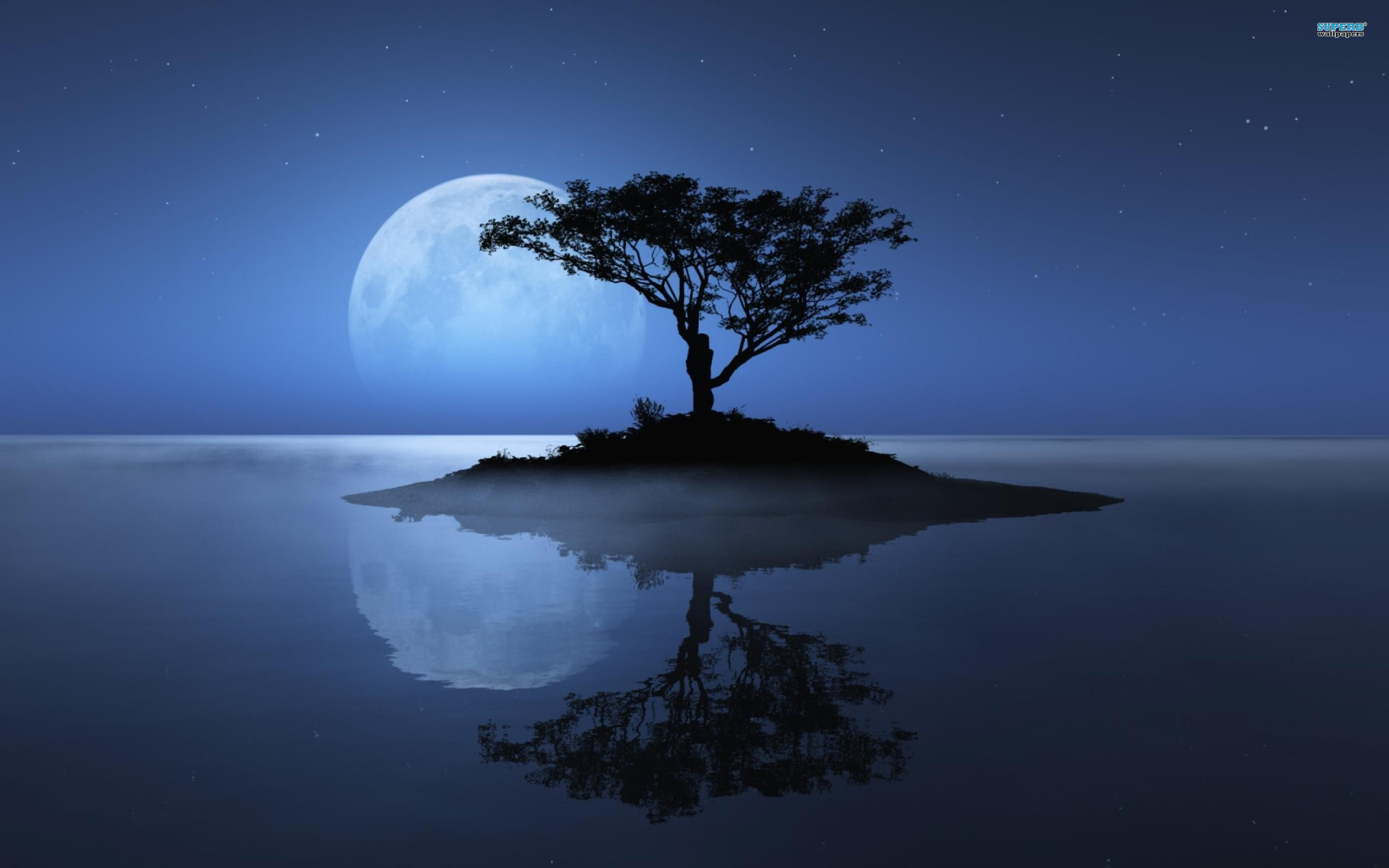 Blue Moon Tree River Desktop Background Background - Beautiful Blue Moon - HD Wallpaper 