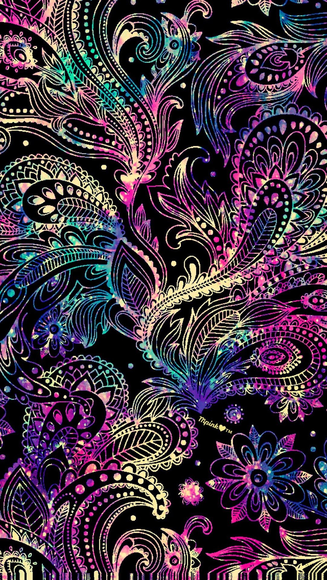 1082x1920, Neon Paisley Galaxy Wallpaper - Iphone Wallpaper Paisley - HD Wallpaper 