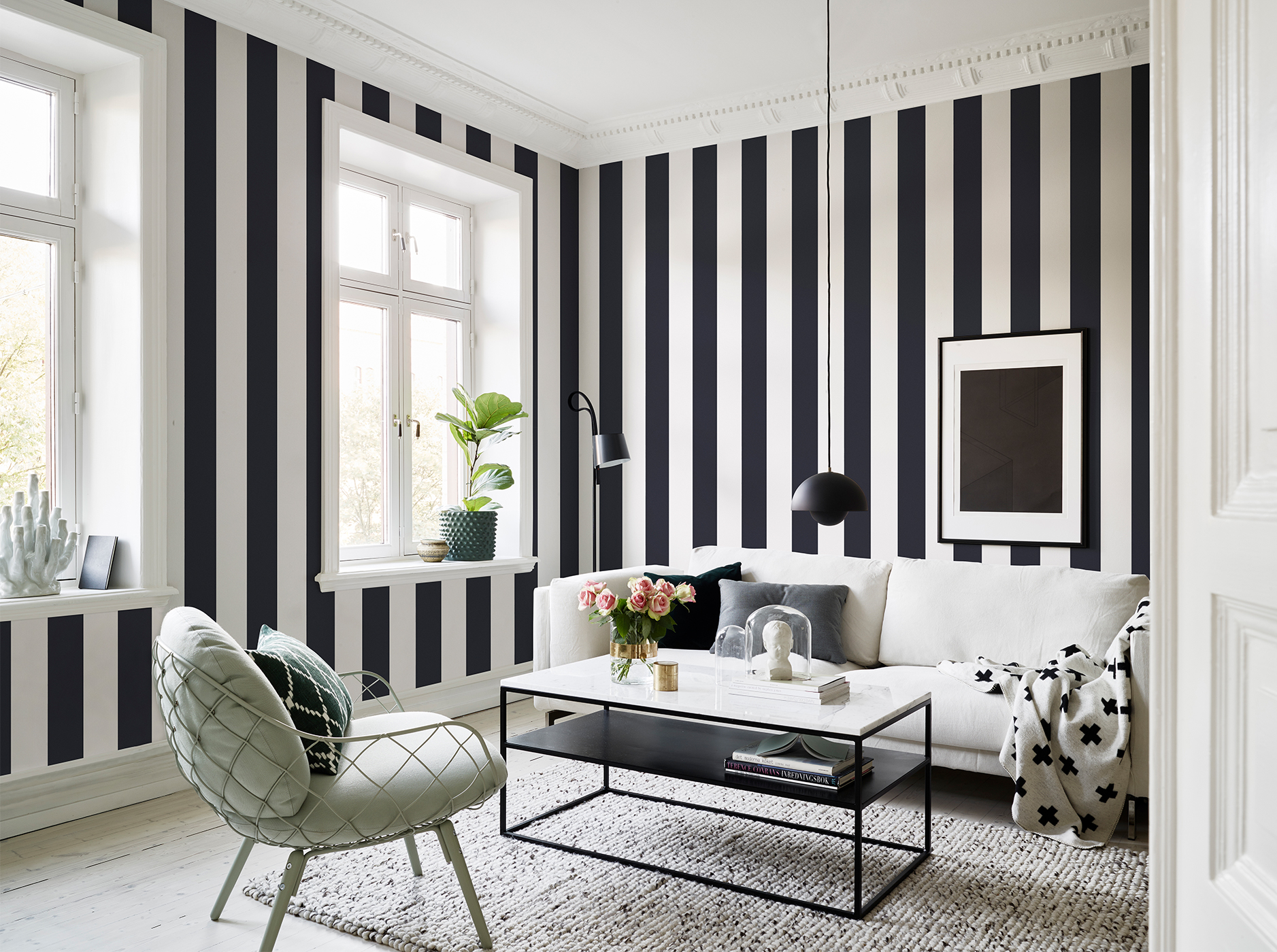 Striped Wallpaper Living Room Ideas - HD Wallpaper 