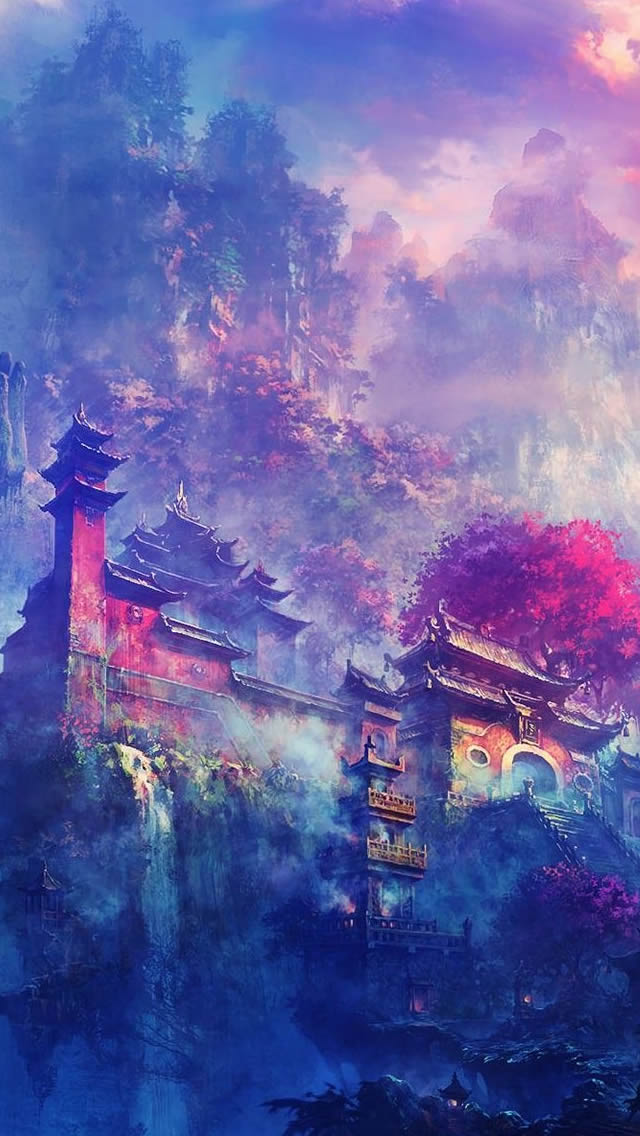 Asian Village In The Mountains Fantasy Iphone Wallpaper - Fantasy Iphone  Background - 640x1136 Wallpaper 