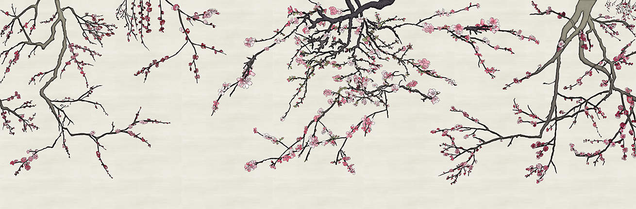 Asia Blossom In Pearl Cream-colored Blossom Raw Silk - Plum Blossom Wallpaper De Gournay - HD Wallpaper 