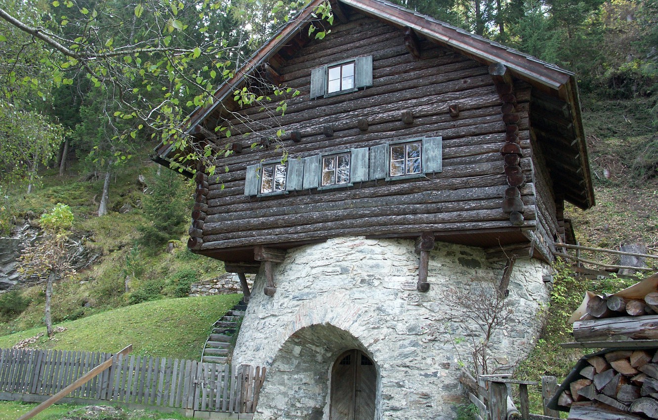 Photo Wallpaper Nature, House, Unusual - Log Cabin - HD Wallpaper 