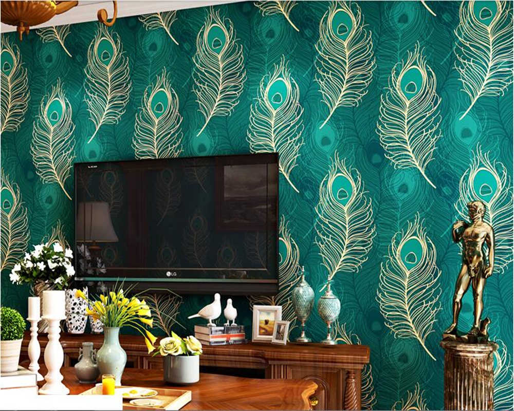 Beibehang Southeast Asian Style Chinese Peacock Feather - Peacock Feather Wallpaper Design - HD Wallpaper 