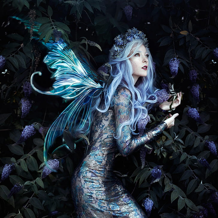 Girl, Pose, Style, Fairy, Wings, Wreath, Bella Kotak, - Woman With Fairy Wings - HD Wallpaper 
