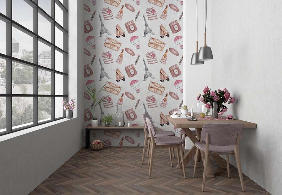 French Fashion Wallpaper Mural Pink In Restaurant - Fal Tapéták - HD Wallpaper 