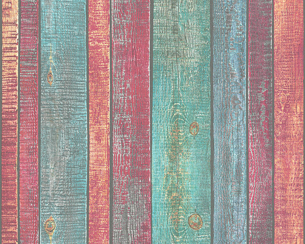 Création Wallpaper Wood, Cottage, Blue, Coloured, Red, - Wood Wallpaper Red And Turquoise - HD Wallpaper 