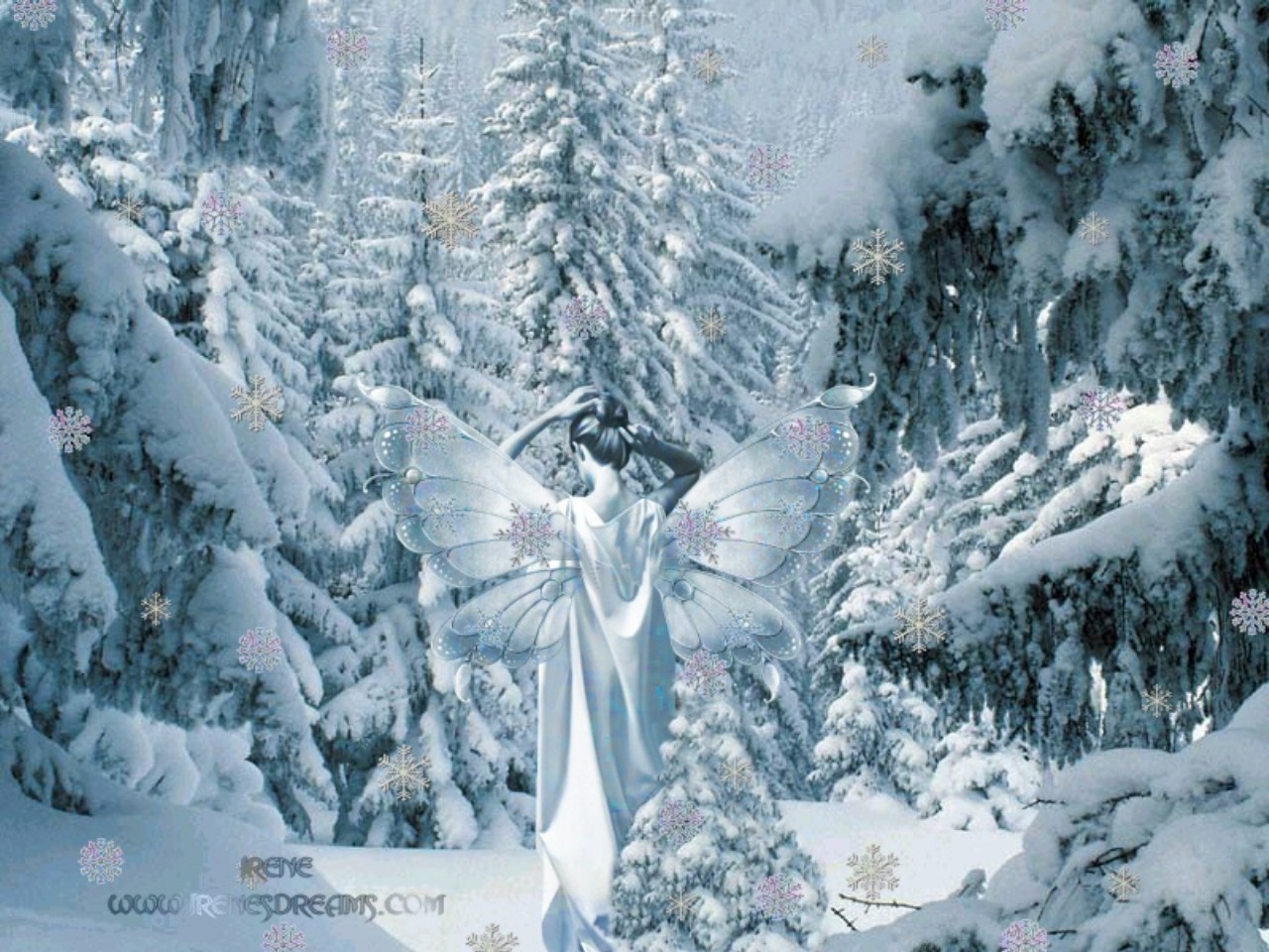 Snow White Fairy Wallpaper - Fantasy Winter Forest Background - HD Wallpaper 