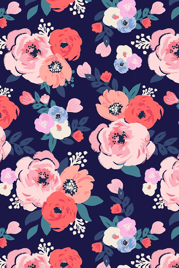 Navy And Pink Floral Background - HD Wallpaper 