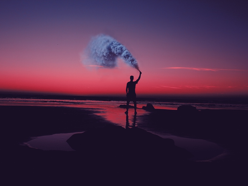 Wallpaper Smoke Bombs, Smoke Flare, Shore, Sunset - Sunset Wallpaper Hd For Laptop - HD Wallpaper 