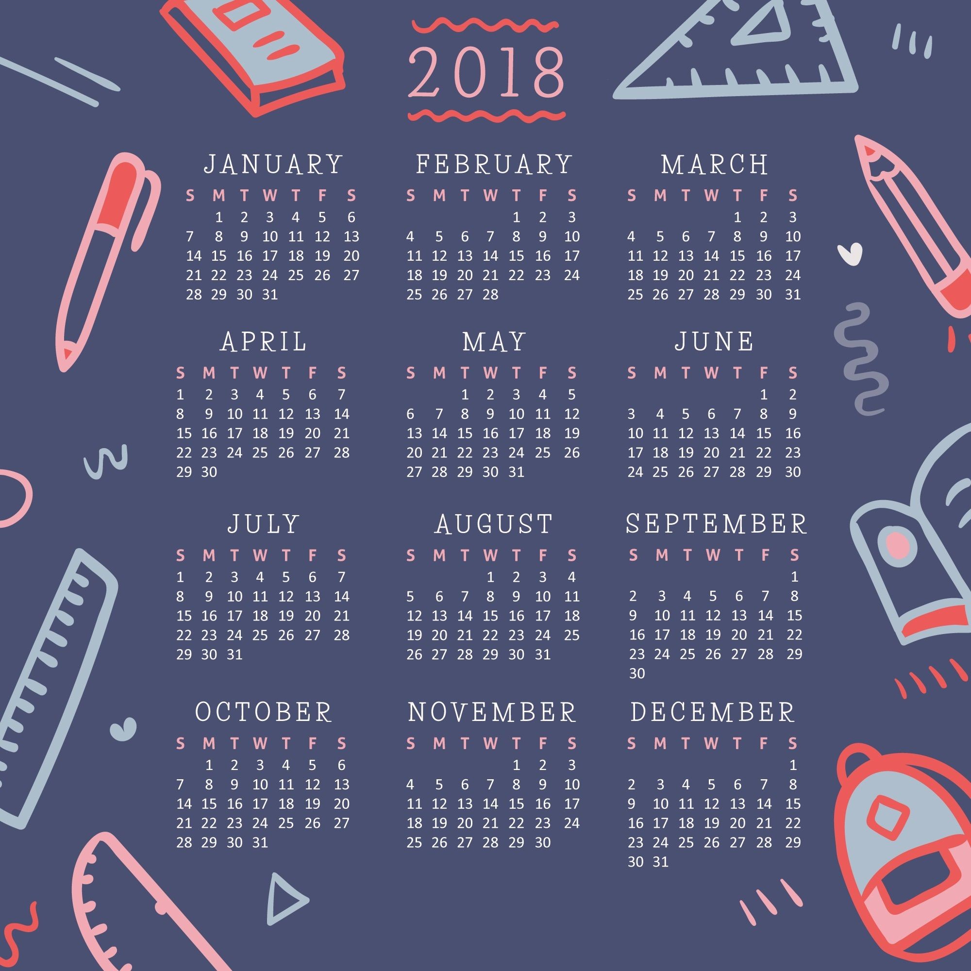 Cool 2018 Calendar Wallpaper - Desktop Wallpaper Calendar 2018 - HD Wallpaper 