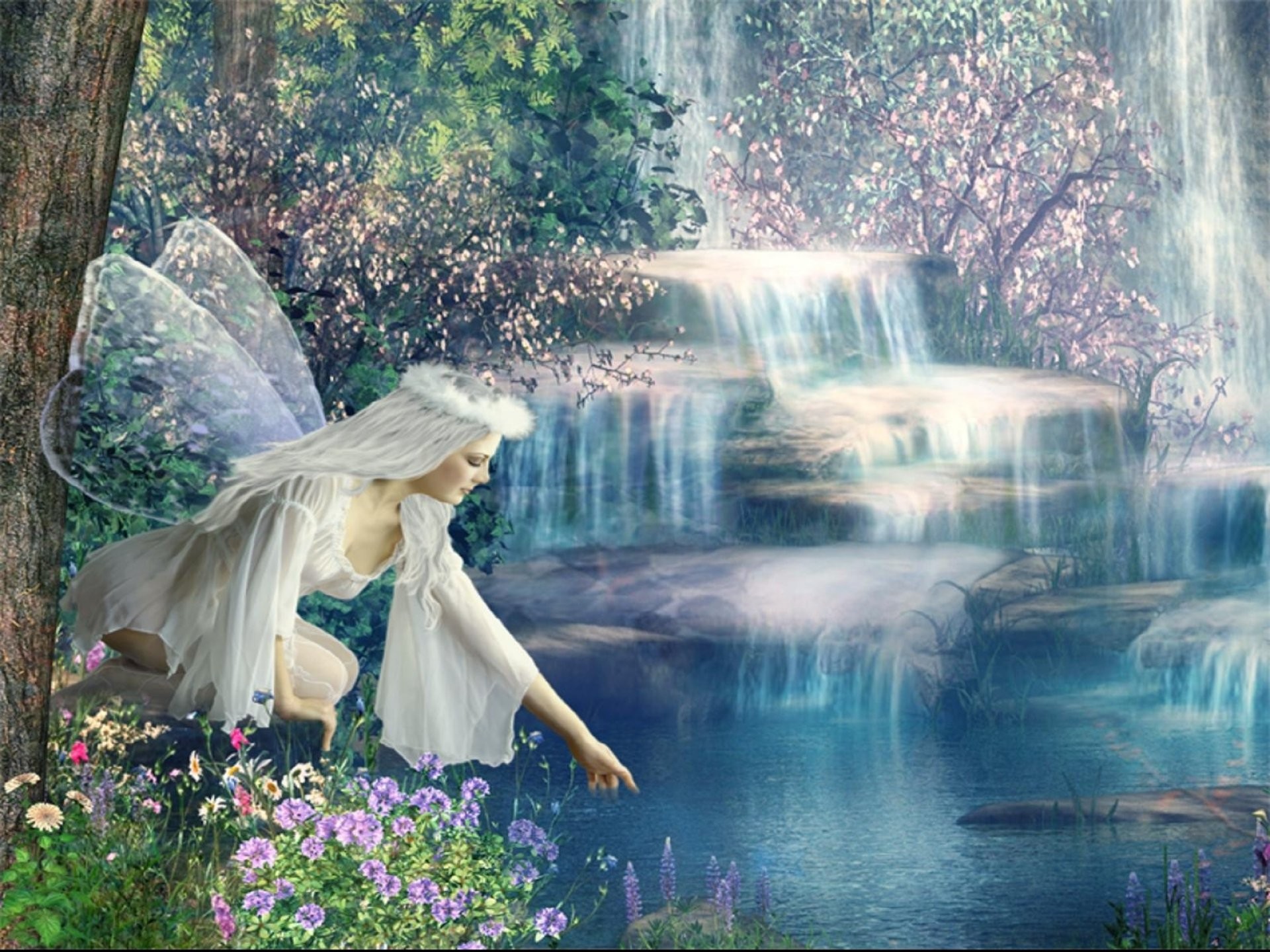 Fairies Amazing Fairy Artwork Fantasy Full Hd Wallpapers Mobile Fairy Near A Waterfall