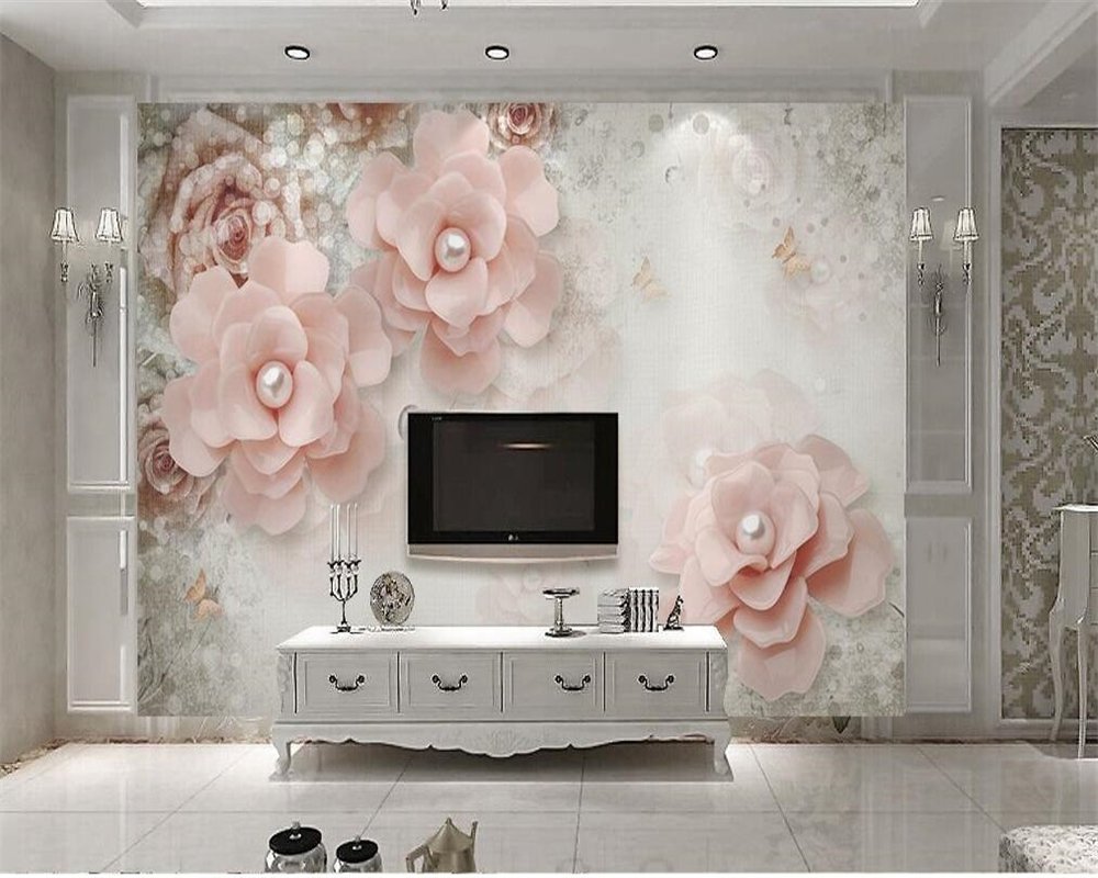 Wapel Photo Wallpaper Elegant 3d Stereo Pearl Flower - Wall Decor 3d Flower - HD Wallpaper 