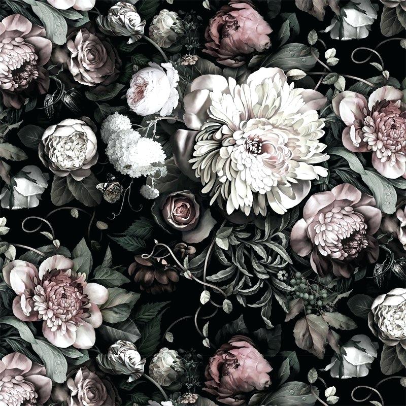 Dark Floral Ii Black Saturated - HD Wallpaper 