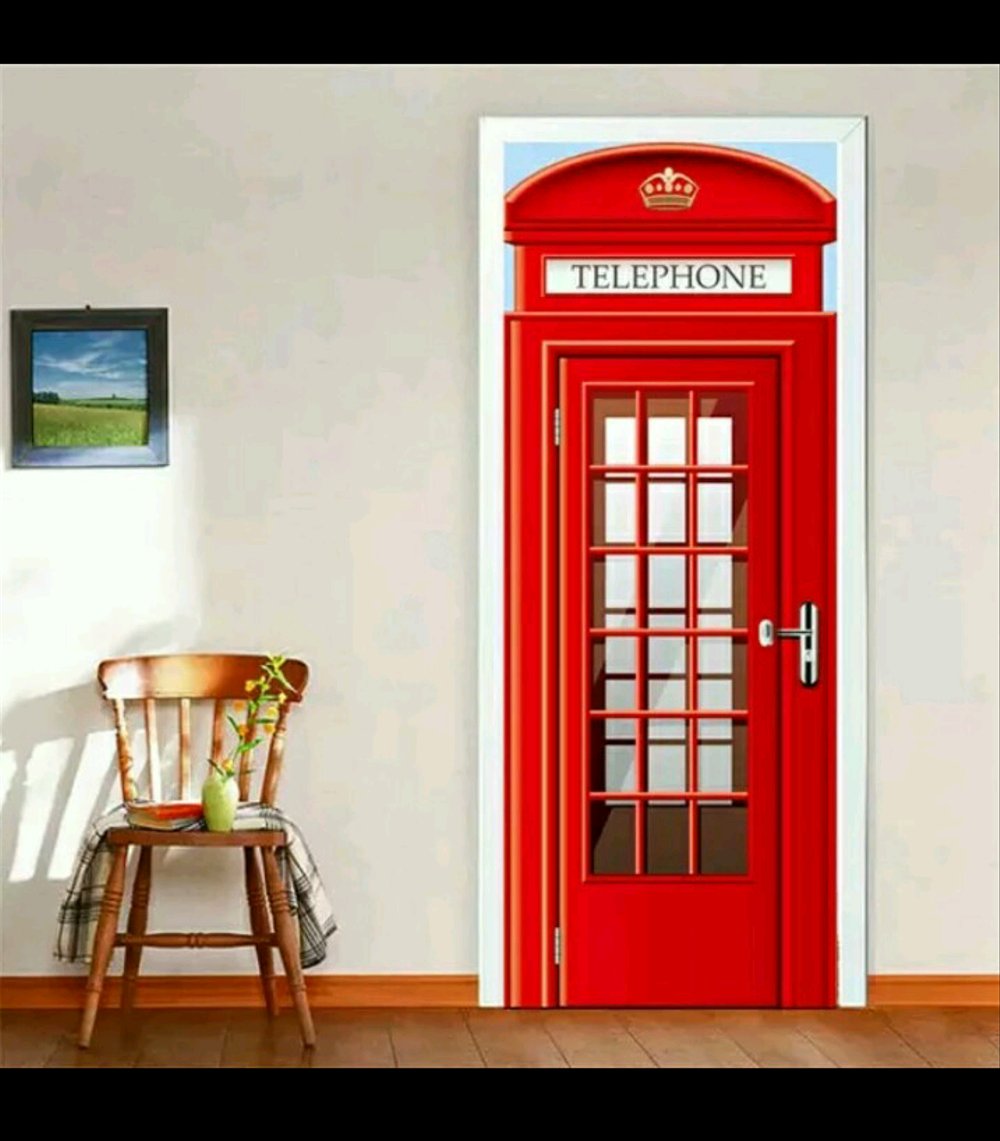 Stiker Wallpaper Pintu - London Telephone Door - HD Wallpaper 