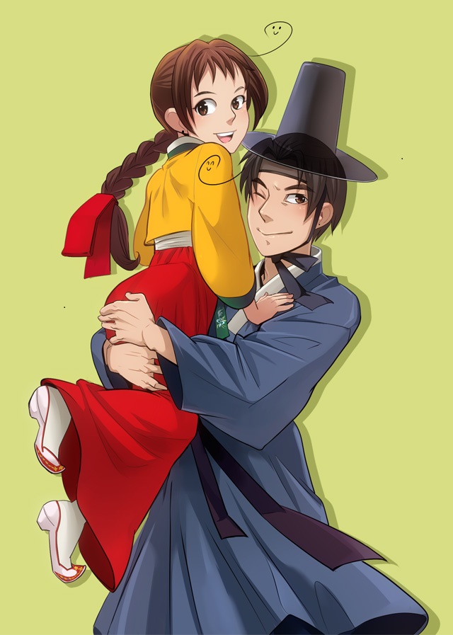 Anime, Pixiv Id 279347, Axis Powers - Korean Hanbok Couple Anime - HD Wallpaper 