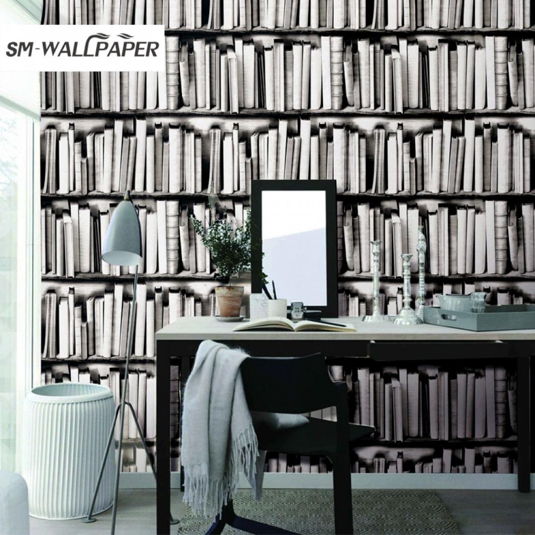 Bookshelf Design 3d Study Room Wallpaper Malaysia - Geometric Wallpaper Living Room - HD Wallpaper 