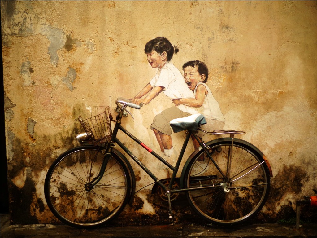 Little Children On A Bicycle, Georgetown, Penang, Malaysia - Penang - HD Wallpaper 