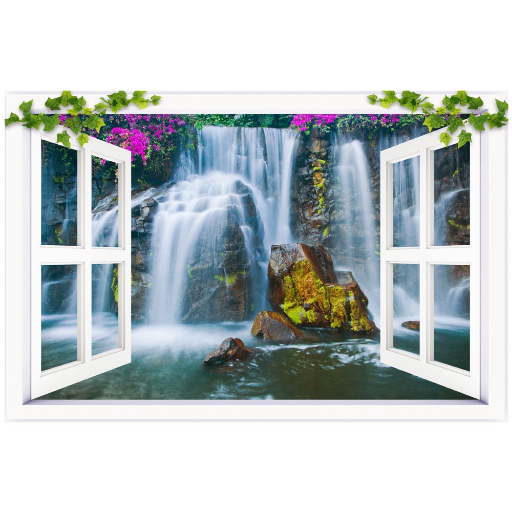 Beautiful Nature Waterfall Wallpaper Murals Window - Nature Waterfall And Rainbow - HD Wallpaper 