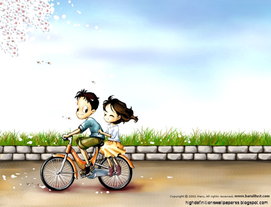 Stylish Korean Haru Illustrations Vol03 No20 Desktop - Cartoon Couple On Bike - HD Wallpaper 