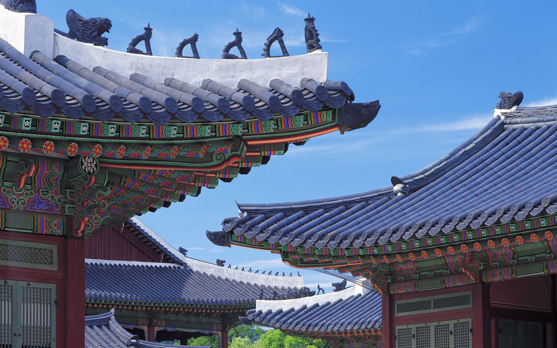 Hd Wallpapers Palace Rooftops In Gyeongbokgung 2c Korea - Korea Rooftops - HD Wallpaper 