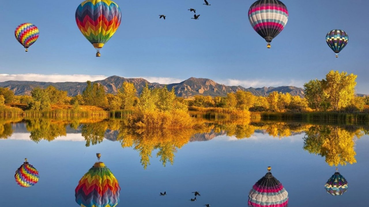 Reflections, Of, Hot, Air, Balloons, Wide, Hd, New, - Hot Air Balloon Scenery - HD Wallpaper 