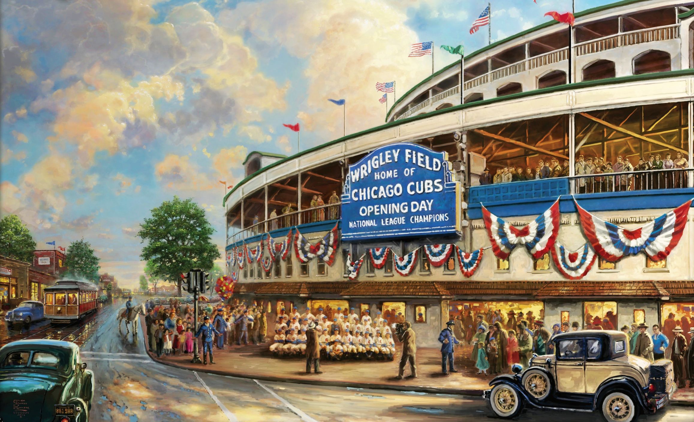 Cubs Wallpaper Free - Thomas Kinkade Wrigley Field - HD Wallpaper 