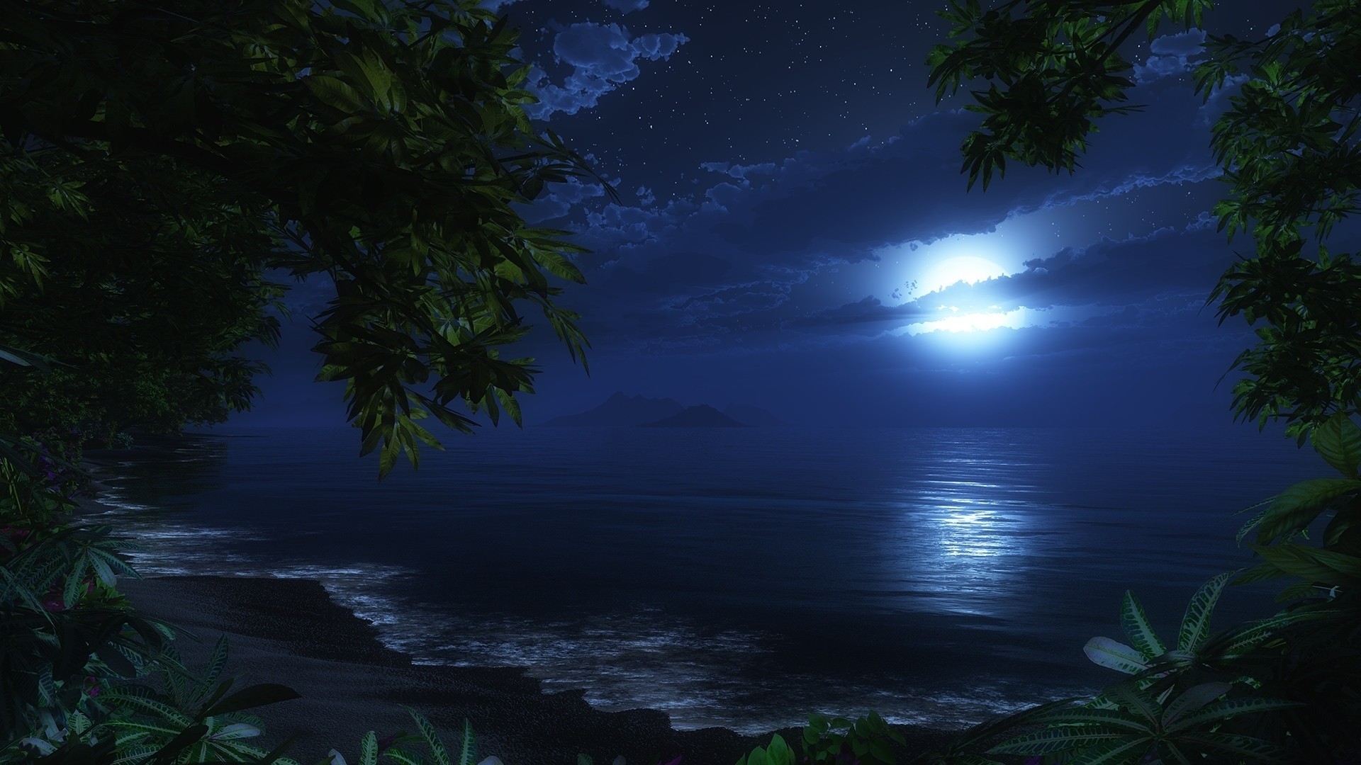 1920x1080, Tropical, Display, Waves, Wallpaper,artwork, - Night Beach Background Hd - HD Wallpaper 