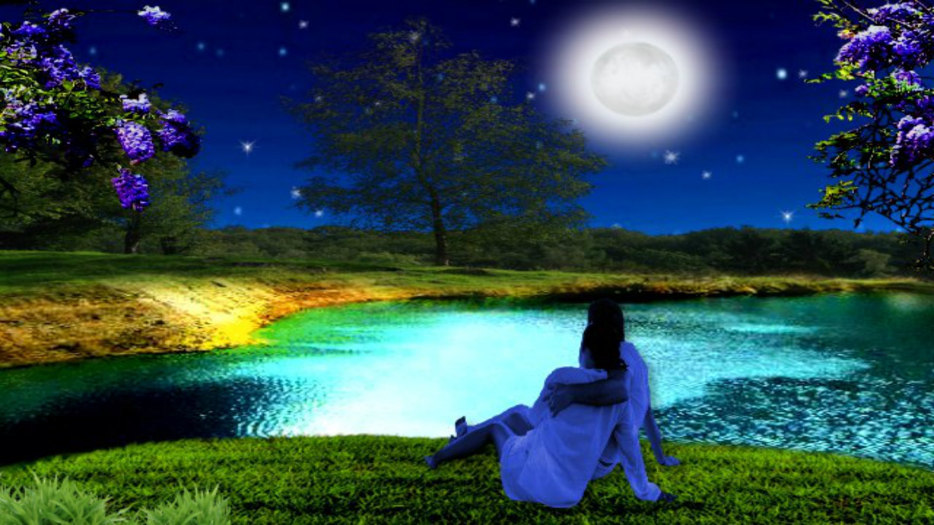 Romantic Night At The Lake Wallpaper - Romantic Nature Images Hd - HD Wallpaper 