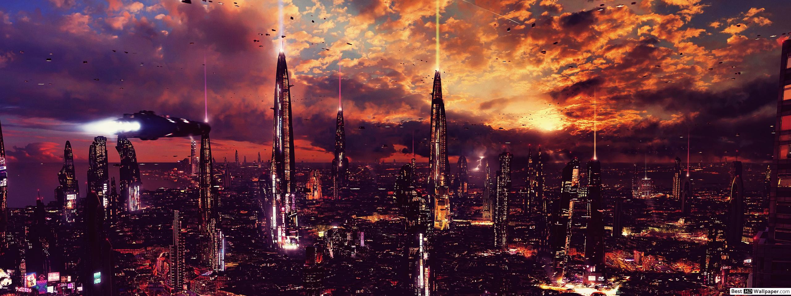 Dual Monitor Wallpaper Future City - HD Wallpaper 