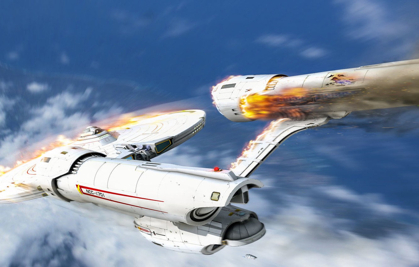 Photo Wallpaper Crash, Drop, Art, Enterprise, Spaceship, - Crashed Constitution Class Starship - HD Wallpaper 