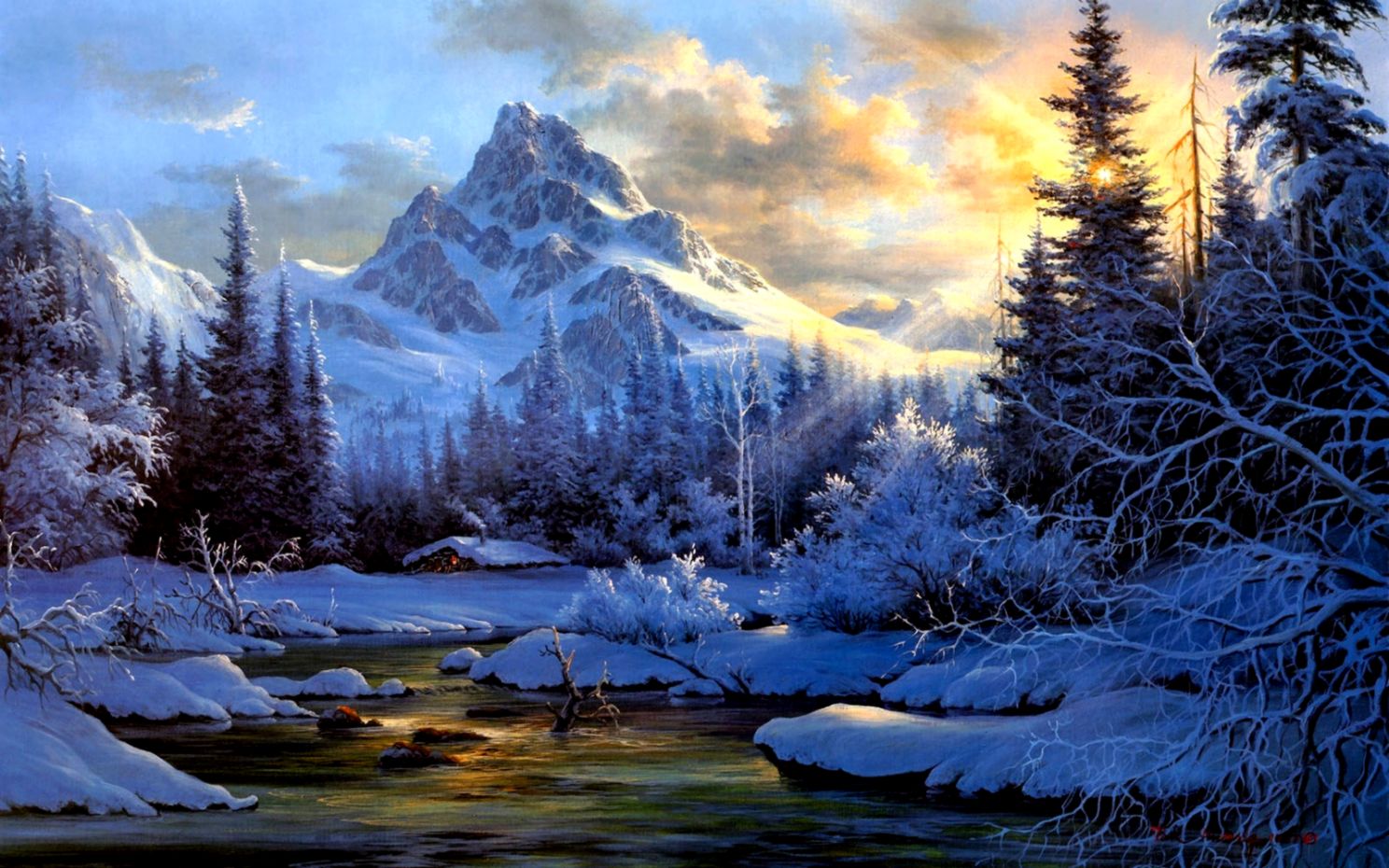 40 Mind Blowing Mountain Wallpapers For Your Desktop - Snow Covered Mountain Painting - HD Wallpaper 