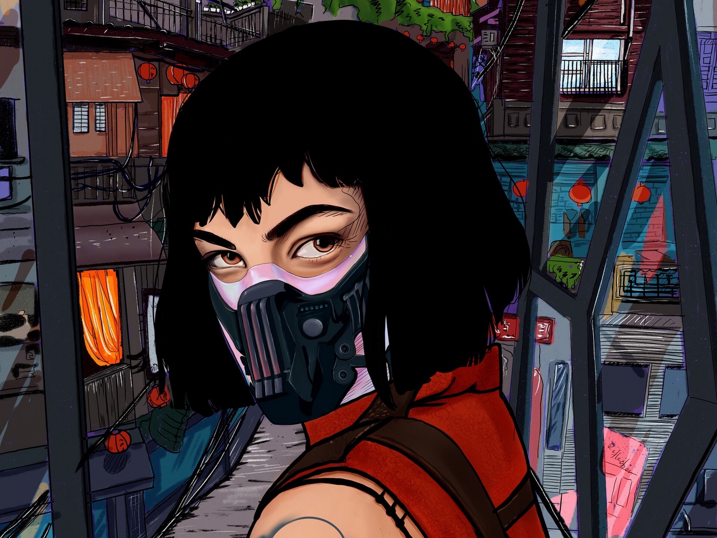 Wallpaper Girl, Mask, Glance, Art, Street - Wallpaper - HD Wallpaper 