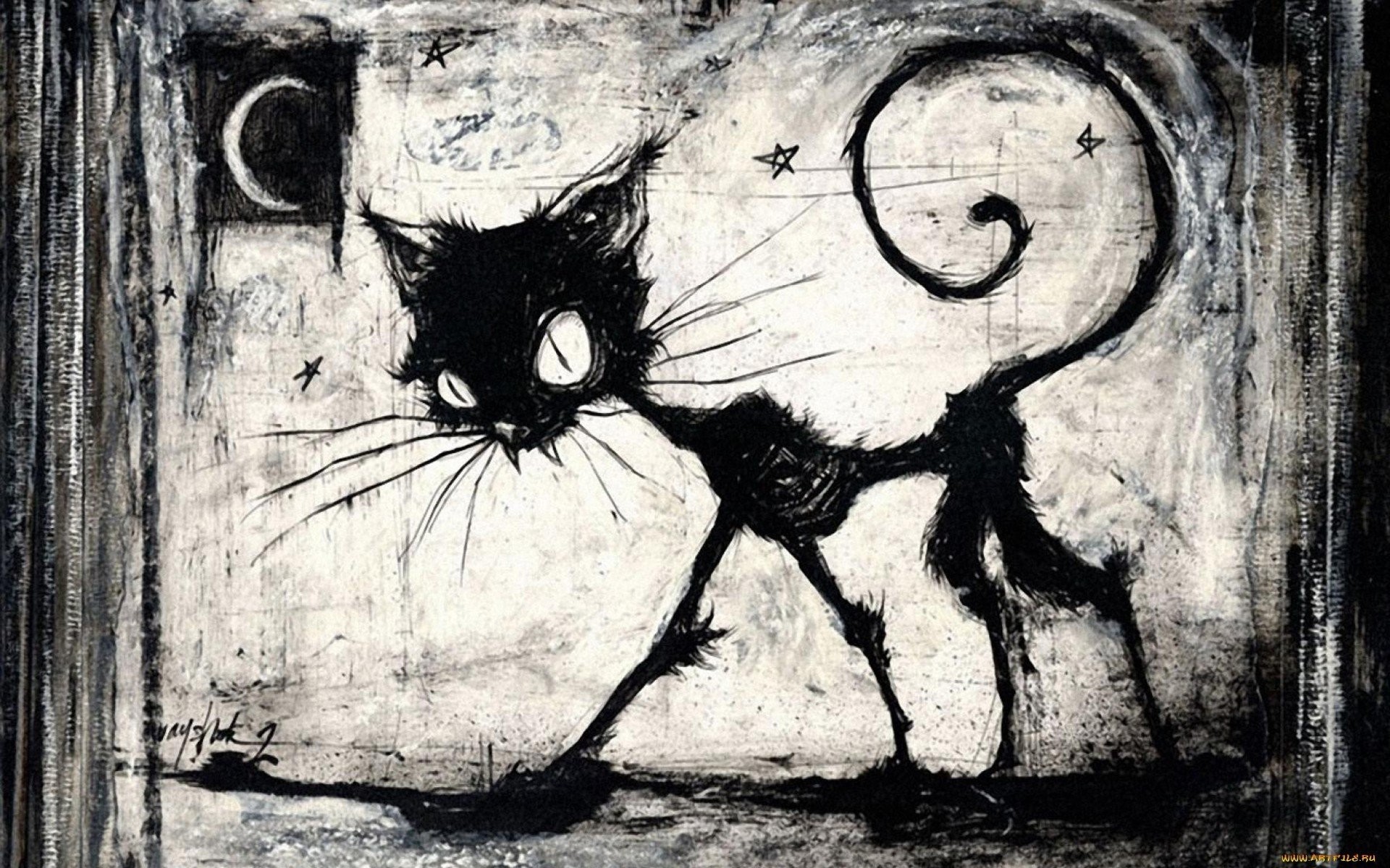 Scary Black Cat 824041 
 Data Src Gothic Wallpapers - Black Cat Edgar Allan Poe Drawing - HD Wallpaper 