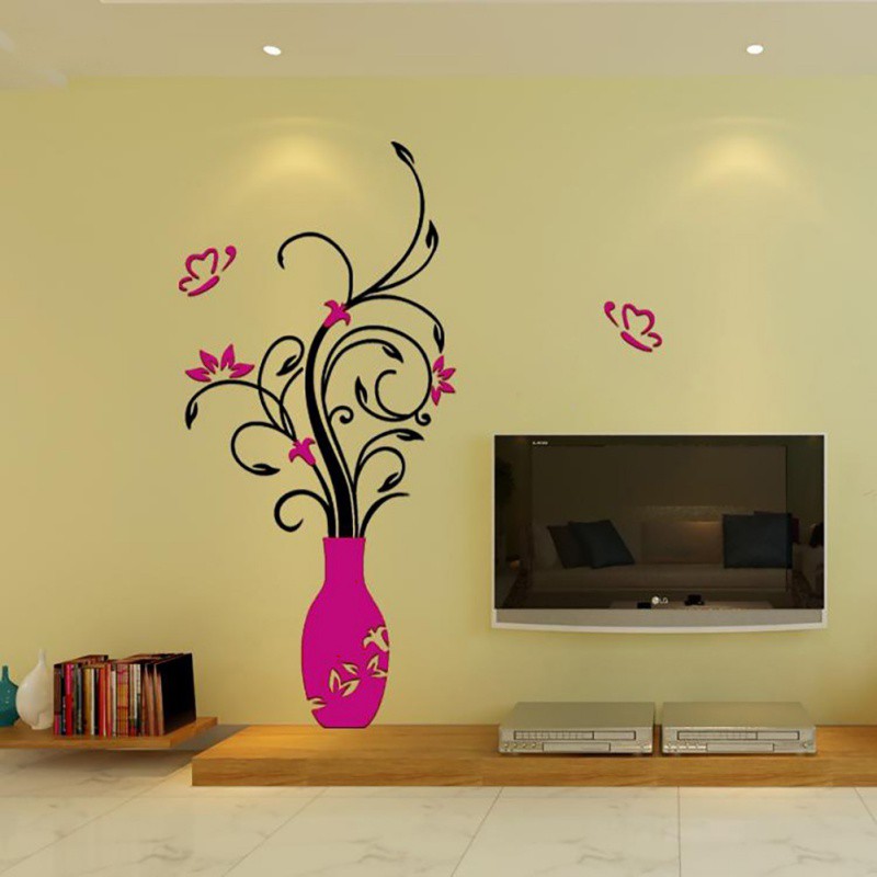 Diy Home 3d Flower Vase Removable Mirror Wall Art Sticker - Flower Vase Wall Art - HD Wallpaper 